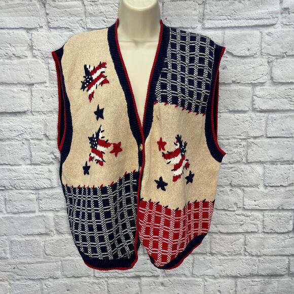 Vintage Jantzen Embroidered Sweater Vest Size XL America USA Flag Red Blue - Picture 1 of 5